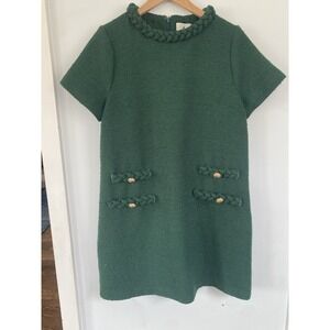 Tuckernuck Tweed Jackie O Dress Green Size Large Shift Mini Gold Buttons